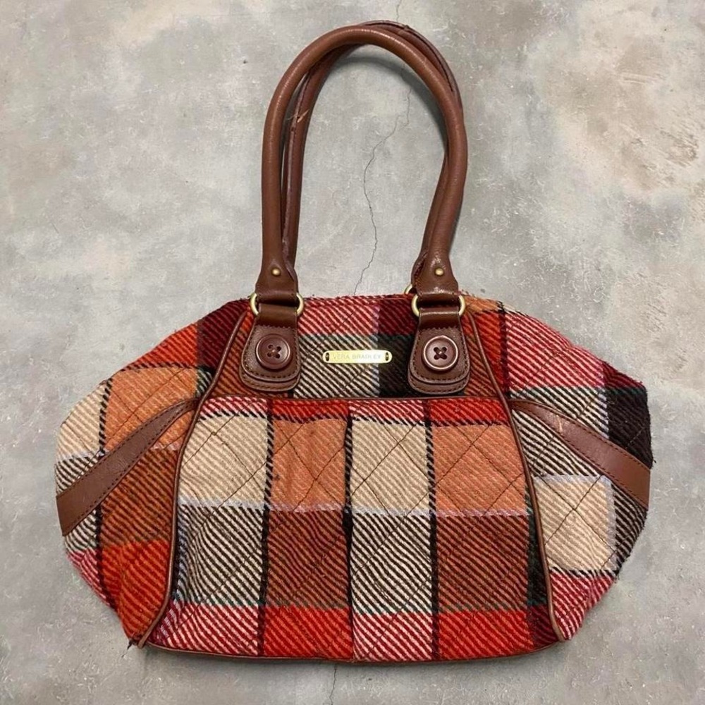Vintage 90s y2k brown button and red plaid purse